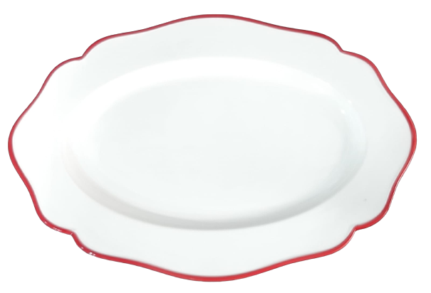 PLATO OVALADO CON BORDE ROJO DE 10
