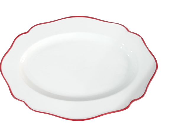 PLATO OVALADO CON BORDE ROJO DE 14