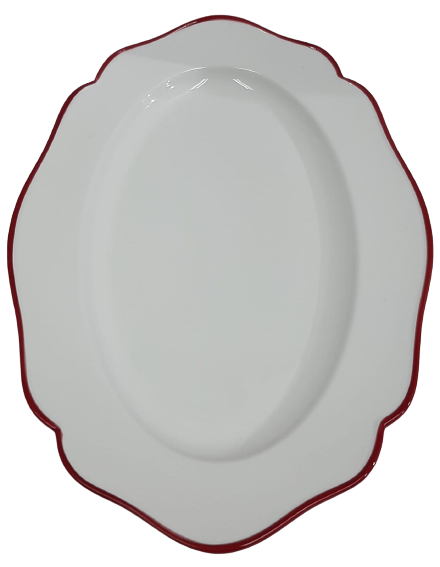 PLATO OVALADO CON BORDE ROJO 10