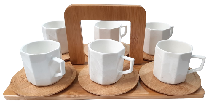 SET TAZAS 80ML.  X 6 UND. CON SOPORTE MADERA