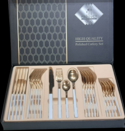 Set de cubiertos x 24 con mango blanco